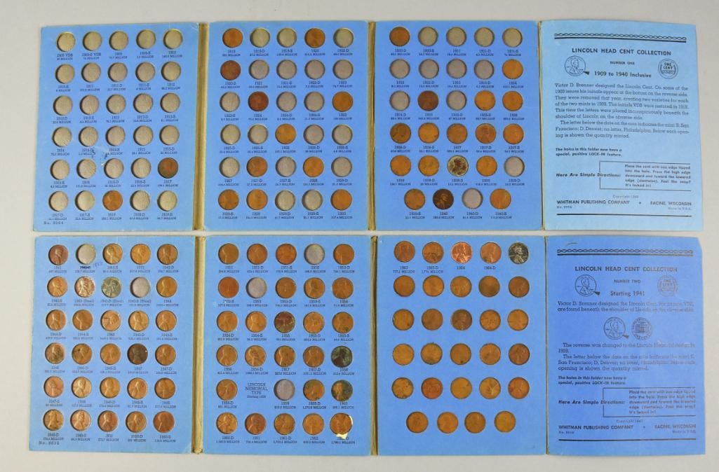 Whitman Lincoln Head Cent Book Number One, Number Two: Lot is two Whitman Publishing Co Lincoln head cent books. Book Number One is 1909-1940 and the other is Collection Starting 1941 One book contains 30 coins and the other with 83 coins.