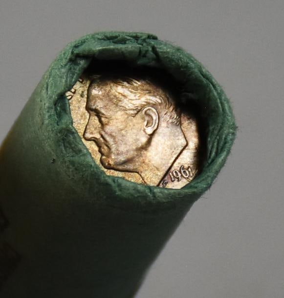 1961 Silver Eisenhower Dimes, Bank Rolled, Unchecked: This is an unchecked roll of silver Eisenhower dimes. Roll appears to be bank rolled.