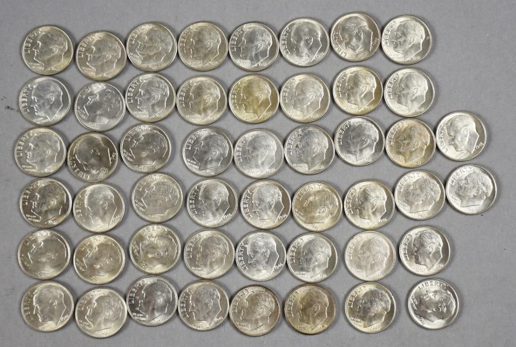 1946 Silver Eisenhower Dimes, Unchecked Plastic Tube: This is a plastic tube filled with silver 1946 Eisenhower dimes. Unchecked.