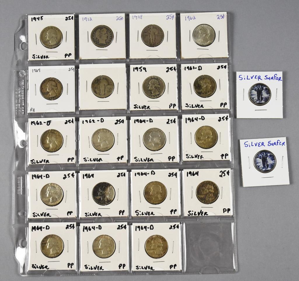 (19) 90% Silver Quarters, (2) 2005 Silver Surfer Quarters (1 of 7)