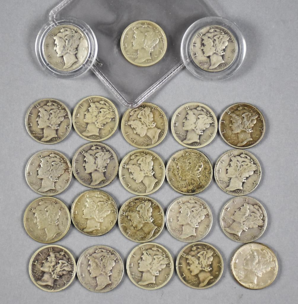 (23) 1920s-1940s Silver Mercury Dimes (1 of 6)