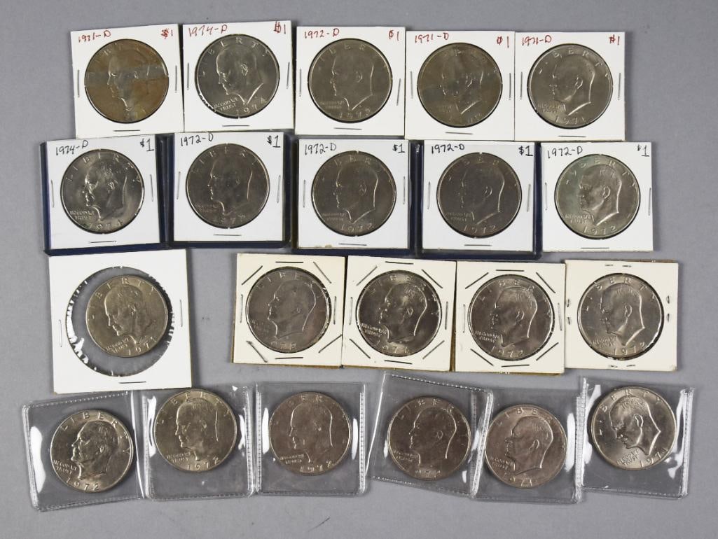 (21) 1970s Eisenhower Half Dollars: Lot consists of six 1971, 12 1972 and three 1974