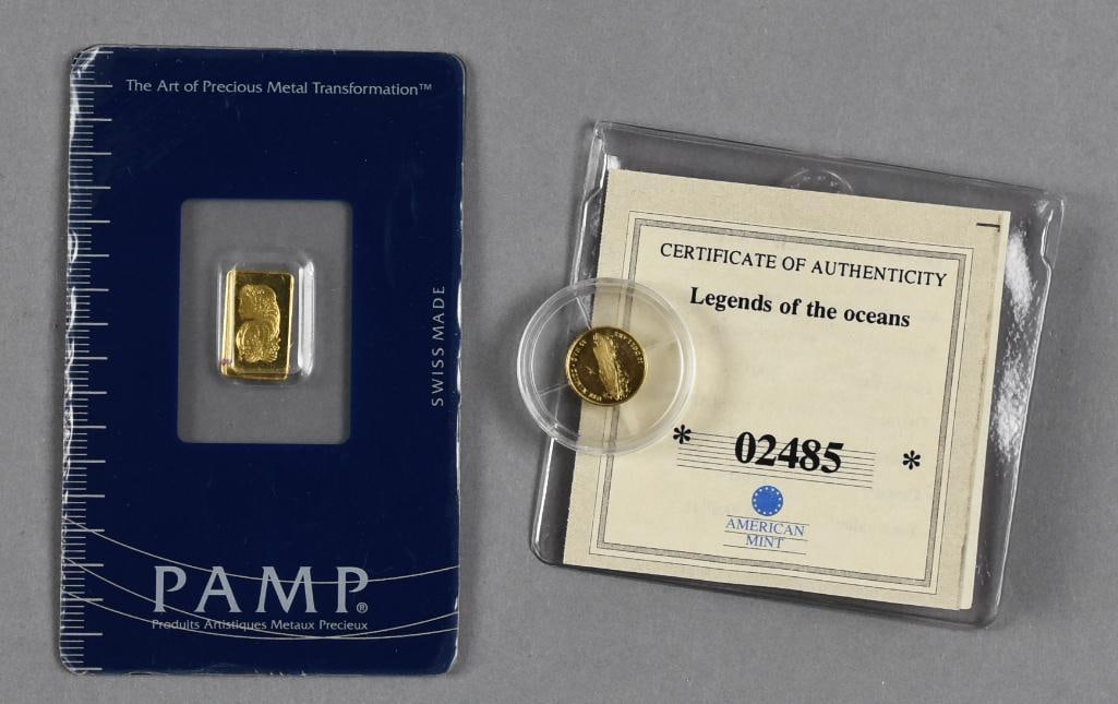 999 Fine Gold Swiss Ingot, 585 Gold USS Nimitz Coin (1 of 4)