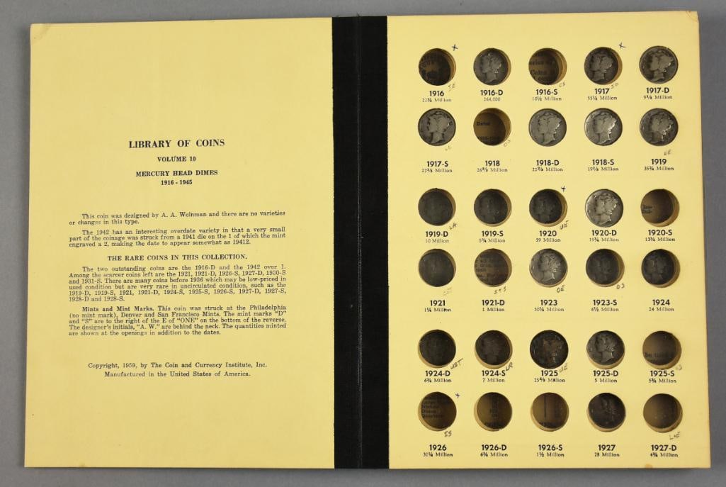 1916-1945 Mercury Head Dimes - 24 Coins Total: From the Coin & Currency Institute is this Library of Coins. It contains 24 Mercury head dimes.