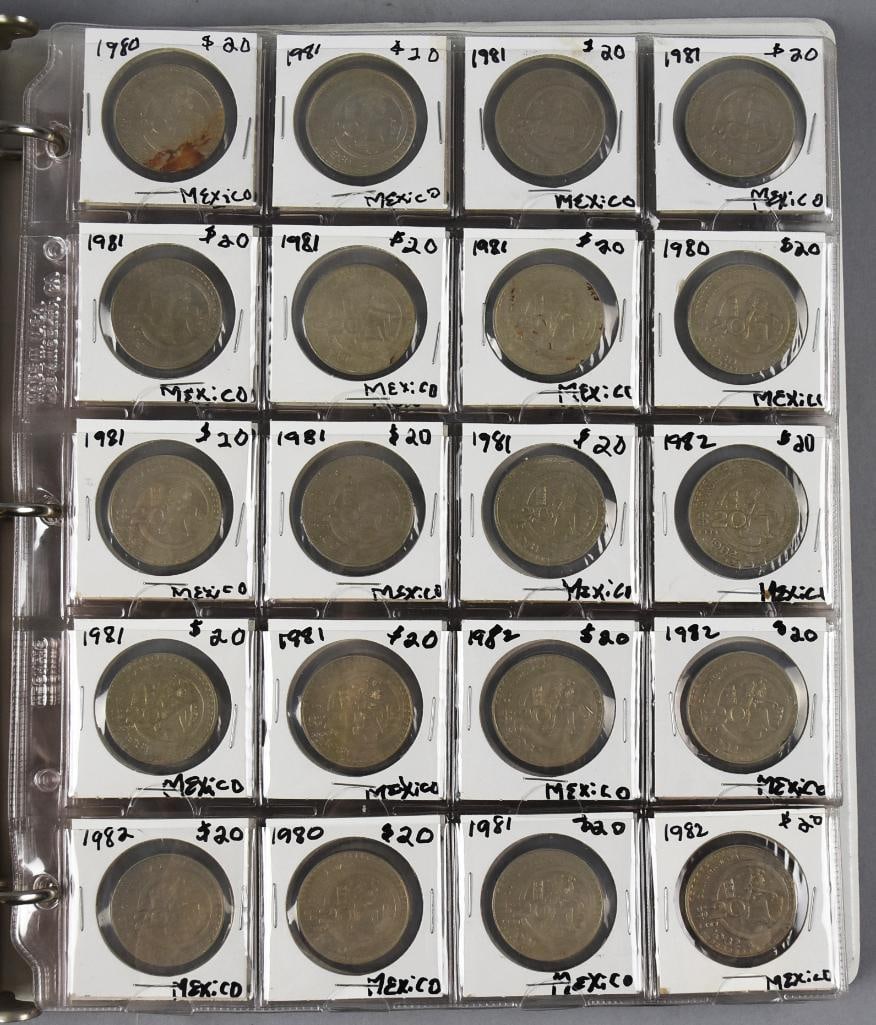 Vintage Mexican Pesos in Three Ring Binder, $150 USD: This binder is filled with vintage Mexican pesos. They have been unchecked, but appear to be mainly from the 1980s. Overall approx. binder value of $150 USD.?