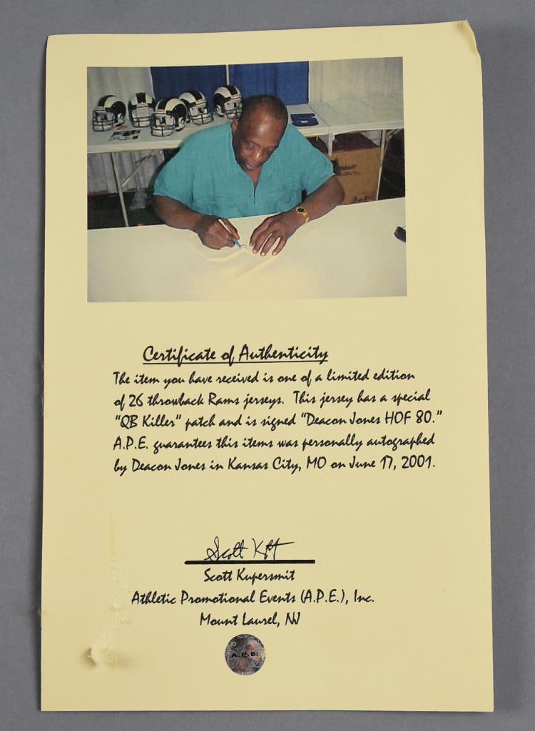 Deacon Jones Signed Throwback Jersey with COA - 6