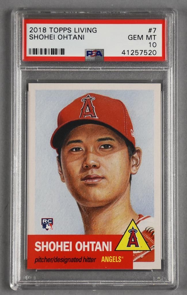 2018 Topps Living Shohei Ohtani Rookie PSA GEM MT 10: Anaheim Angels pitcher, Shohei Ohtani rookie card. Topps Living PSA GEM MT 10