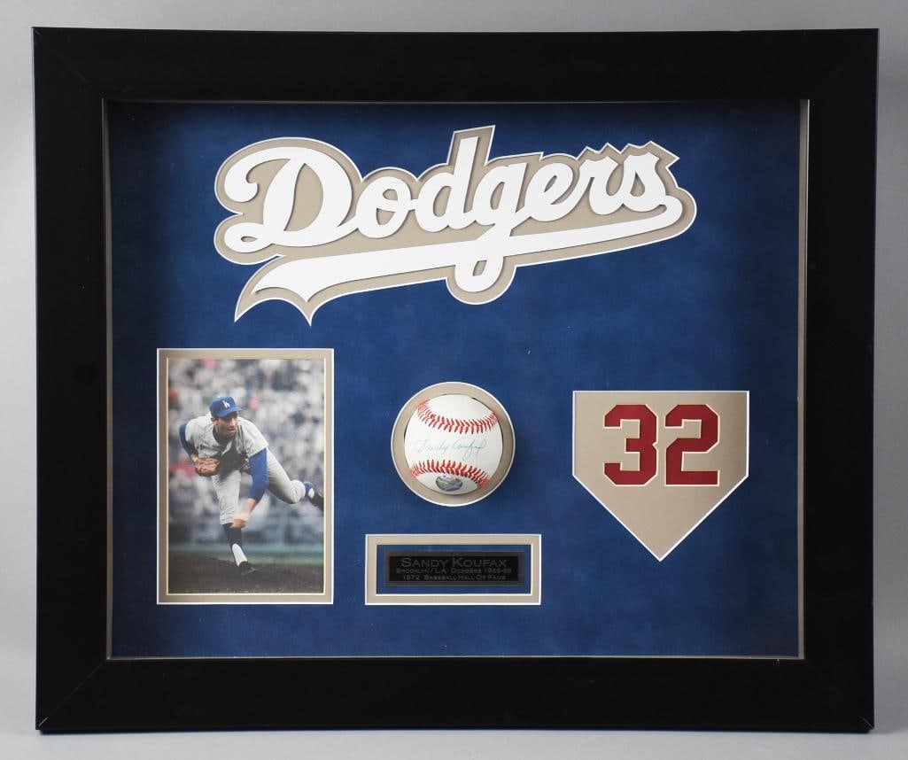 Sandy Koufax Signed Baseball in Shadowbox, GFA Cert: Sandy Koufax Los Angeles Dodgers Signed Baseball Framed Display Brief History: Sandy Koufax is one of the most iconic pitchers in baseball history and a cornerstone name for Dodgers collectors. His