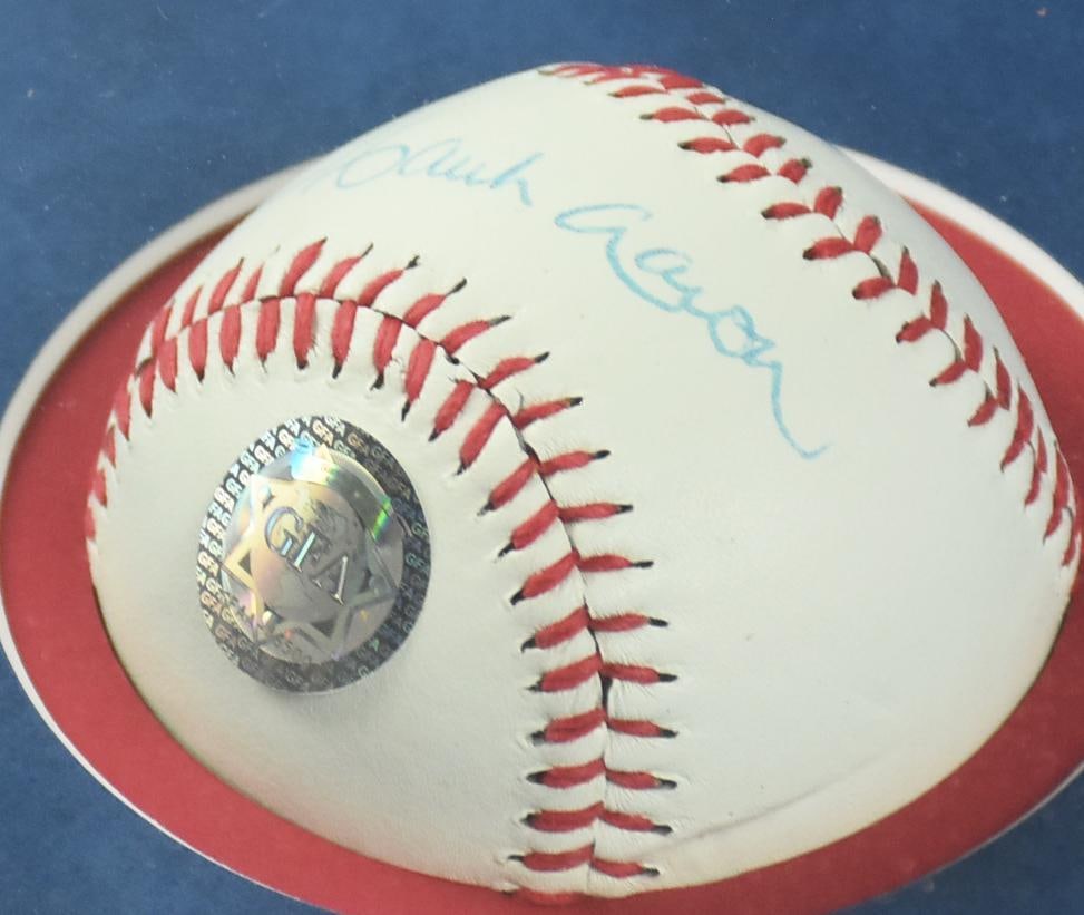 Hank Aaron Signed Baseball in Shadowbox, GFA Cert - 3