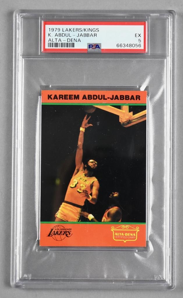 1979 Kareem Abdul-Jabbar Alta Dena Card - PSA EX 5: Awesome vintage basketball card for LA Laker Kareem Abdul-Jabbar from Alta-Dena. This card is PSA graded EX 5.