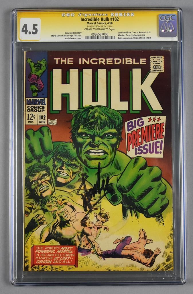 Stan Lee Signed 1968 The Incredible Hulk #102 Comic CGC 4.5 (1 of 4)