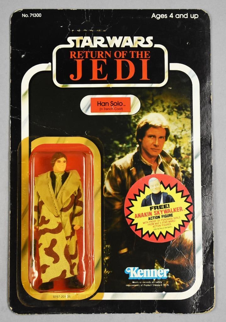 1983 Kenner Star Wars Han Solo ROTJ 77A Back Unpunched MOC NOS: Lot is for a 1983 Kenner Star Wars Return of the Jedi Han Solo action figure. It is on a 77A card back that is unpunched. Will come in the plastic protective case.