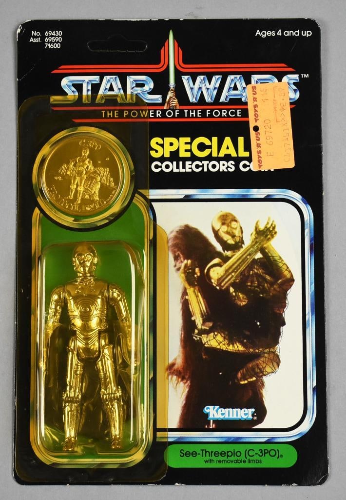 1984 Kenner Star Wars POTF C-3PO Coin 92A Back Unpunched NOS: Lot is for a 1984 Star Wars Power of the Force See-Threepio (C-3PO) action figure from Kenner. It is an unpunched 92A card back.