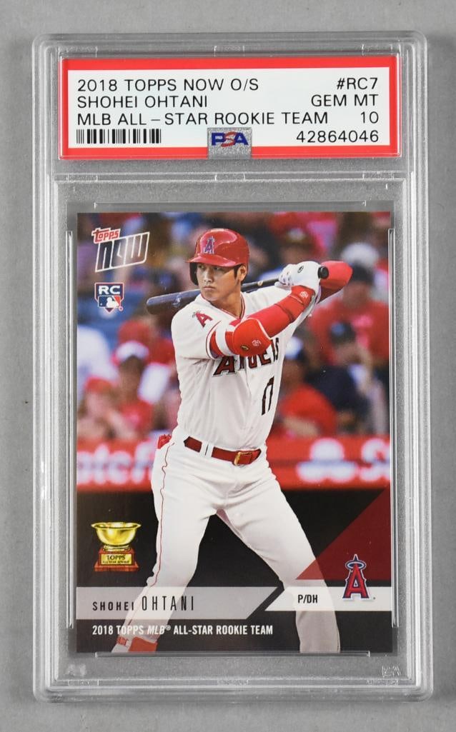 2018 Shohei Ohtani PSA GEM MT 10 Rookie All-Star Topps Now: This 2018 Topps Now card, featuring Shohei Ohtani (#RC7), has been professionally graded a pristine Gem Mint 10 by PSA. Recognized for its celebration of Ohtani's selection to the MLB All-Star Rookie