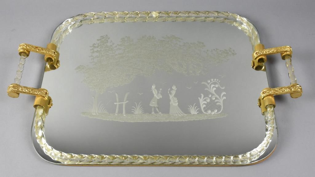 c1960 Barovier Style Murano Etched Mirror Tray (1 of 6)