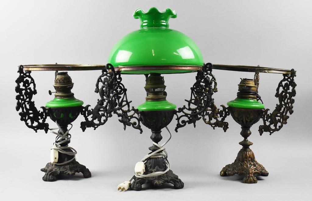 Victorian Parlor Lamps, Converted Electric: These wonderful lamps have a lot of potential to be a stunning addition to your home. They appear to have been ceiling fixtures that are in the process of being converted to table lamps and gas conver