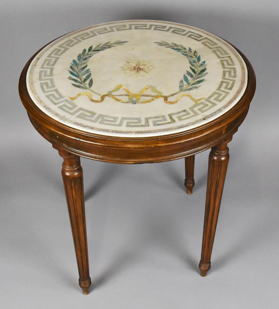 French Louis XVI Style Mahogany Marble Top Lamp Table (1 of 16)