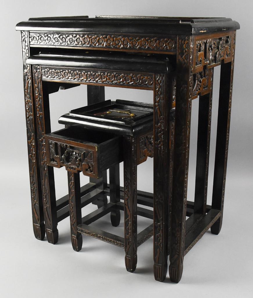 Vintage Chinese Heavily Carved Nesting Tables, Set of Three (1 of 20)