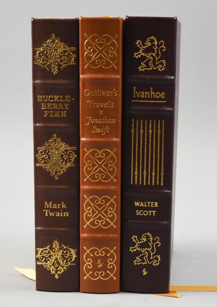 1970s, 90s Easton Press Greatest Books Collection: This lot is for three awesome hard cover books exclusively for Easton Press. Leather bound with gold embossed lettering and include Ivanhoe - Walter Scott, Huckleberry Finn - Mark Twain and Gulliver's
