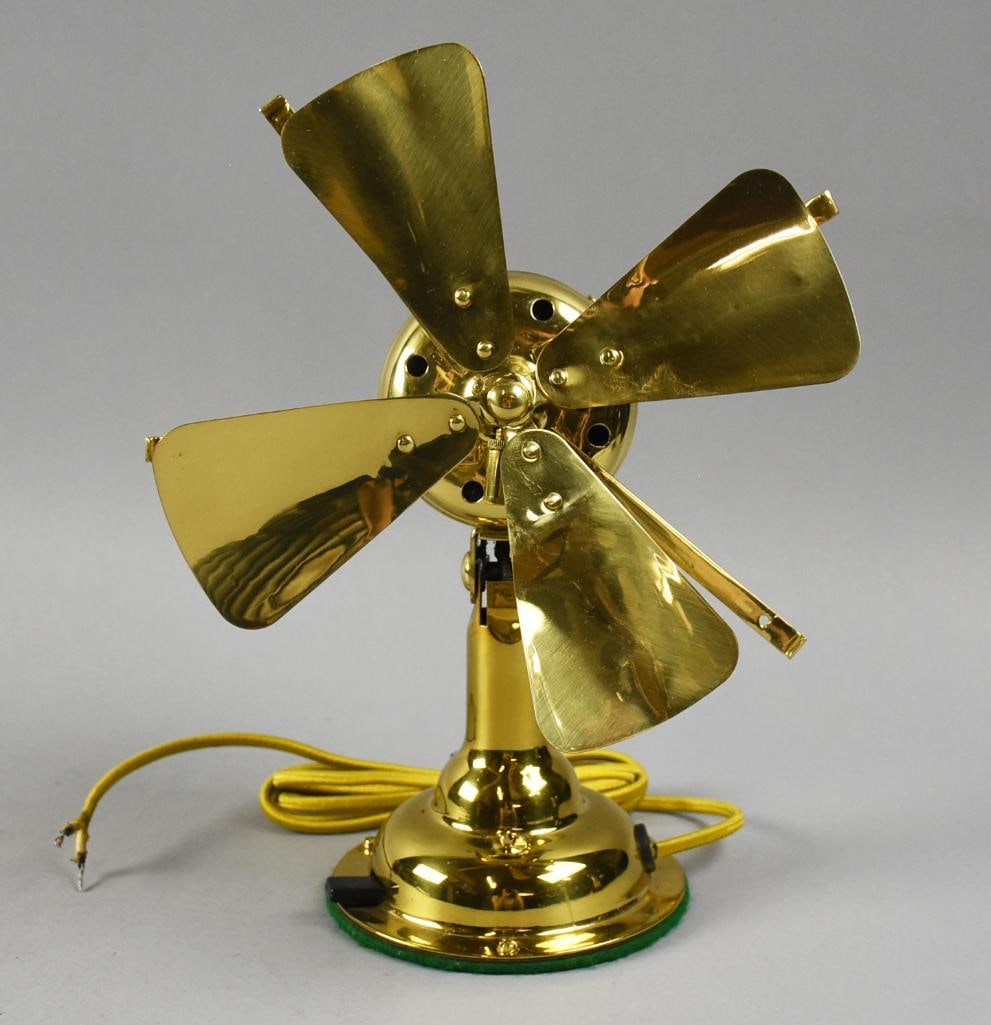 Antique Westinghouse Electric Mfg Co Brass Table Fan: This is a beautiful antique Westinghouse Electric & Mfg Co table fan. Four blades, brass base with the original manufacturer brass plaque. New cord. Stands approx. 11" tall. From the home of a profess