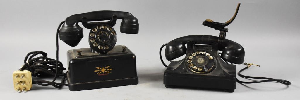 c1935 Bakelite Rotary Telephones, Telegrafverket, Plus: This lot is for some great decorative vintage telephones. Both are bakelite?rotary. First is a Swedish Telegrafveket?and is marked on front. Second is an unbranded, appears to be a Northern Electric.?