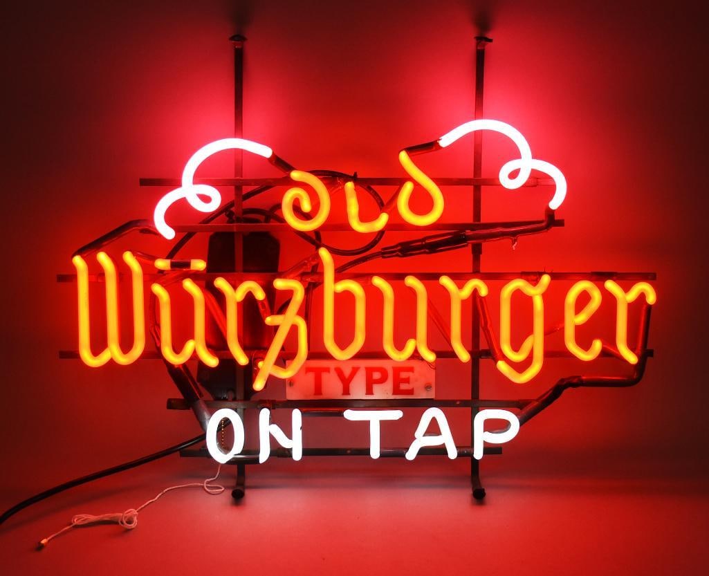 Vintage Centralite Co. Old Wurzburger on Tap Neon Beer Sign: This is an awesome neon sign from Centralite Co. in? Cincinnati. Sign is for German brewer Old Wurtzburger. It is red and white neon and works beautifully. Comes in the original shipping box with the 