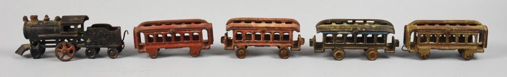 Antique Cast Iron Locomotive w/ Passenger Cars, Floor Set (1 of 6)