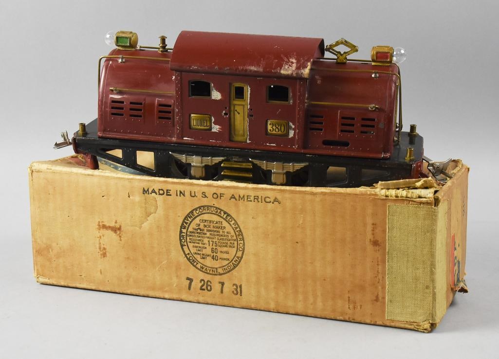Pre-War Lionel No. 380 Electric Locomotive Original Box: This is a great pre-war Lionel standard gauge locomotive. It is the No. 380 Electric and comes in the original box.?
