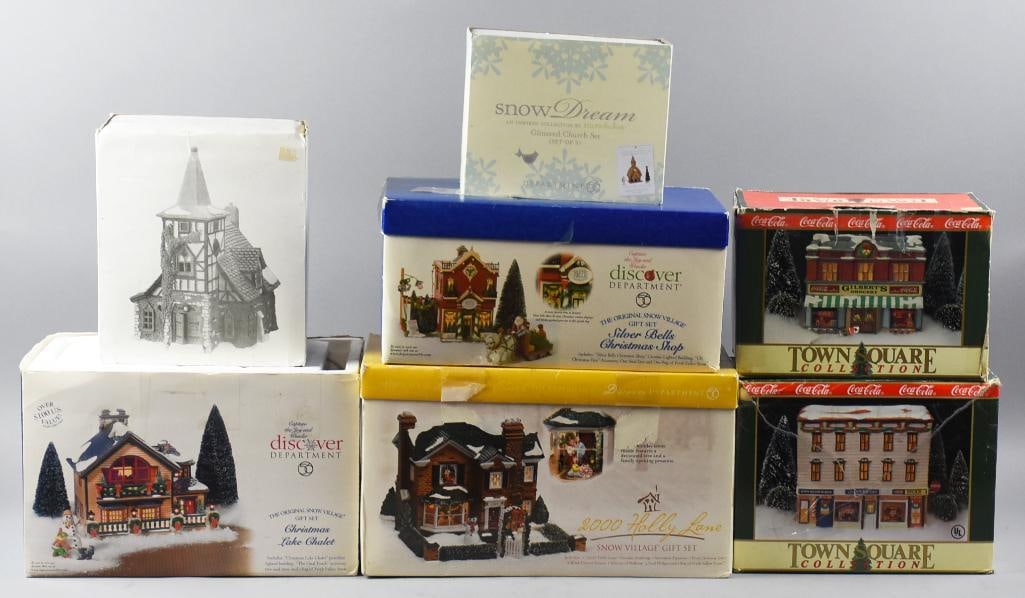 Department 56 PLUS Christmas Village Decorations: These great pieces are Department 56 and Coca Cola Christmas village houses. They include two different Coca Cola from the Town Square Collection, store fronts and Gilbert's Grocery. The rest are Depa