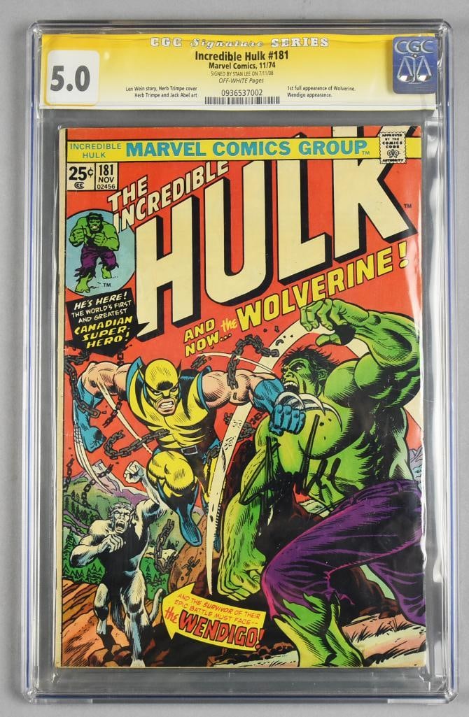 Stan Lee Signed Marvel Comics Incredible Hulk #181 CGC 5.0 (1 of 4)