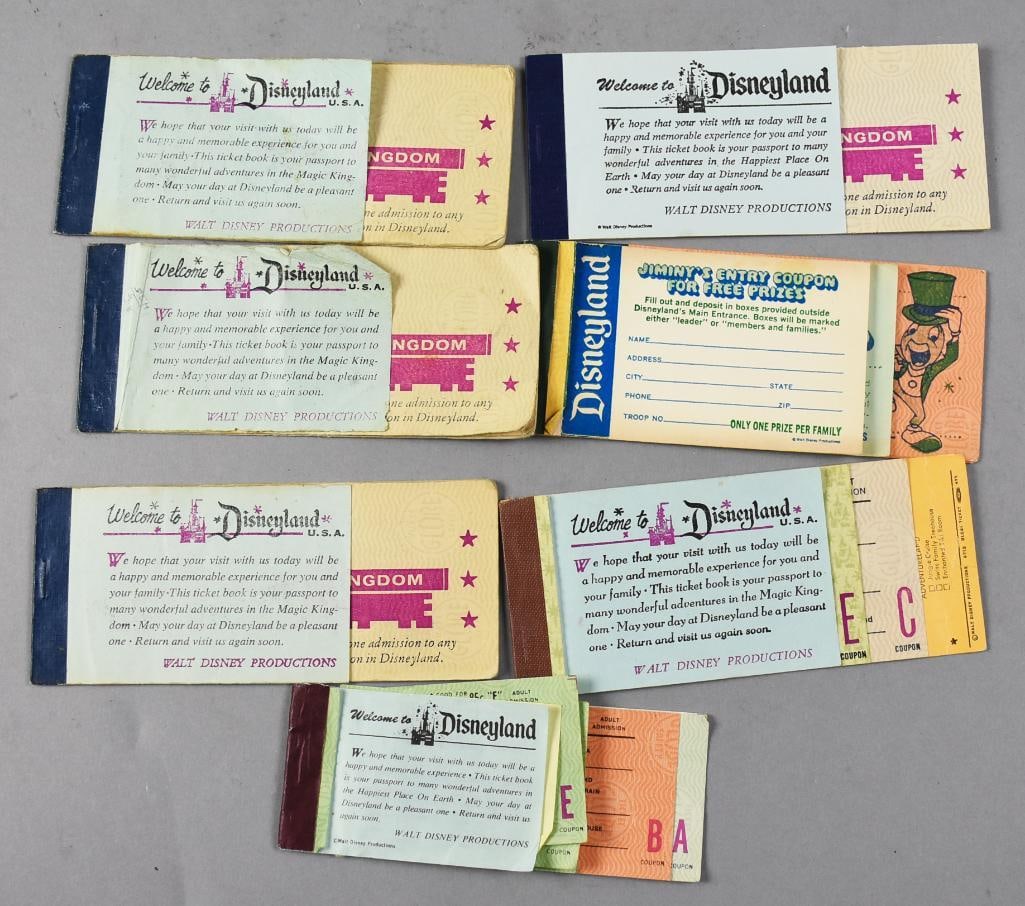 1960s-1970s Disneyland Parks Ticket Books, E TIckets: These are a grouping of cool vintage Disneyland Park ticket books all from the 1960s and 1970s. Some books with the original E ticket. The most expensive book was for a whopping $5.75. Now you can mul
