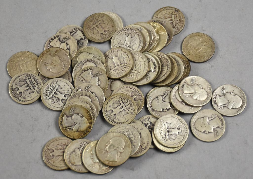 (50) 1940s 90% Silver Washington Quarters - Circulated (1 of 4)