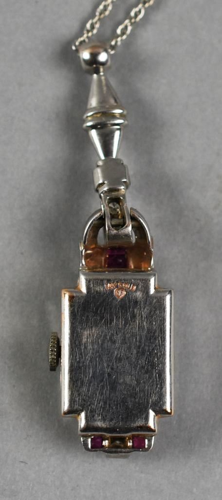 14k Lady Elgin Diamond Ruby Pendant Watch - 5