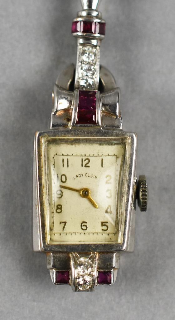 14k Lady Elgin Diamond Ruby Pendant Watch - 6