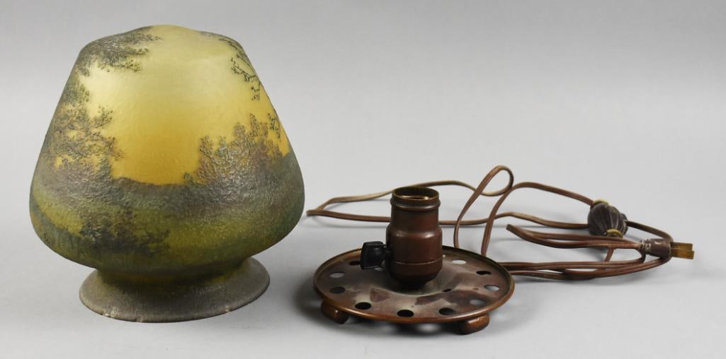 c1905 Handel 5327A Reverse Painted Landscape Lamp - 10