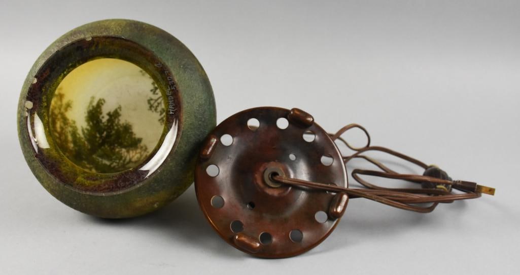 c1905 Handel 5327A Reverse Painted Landscape Lamp - 12