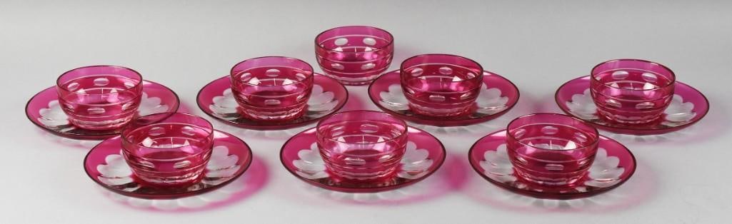 Val St. Lambert Blarney Finger Bowls w/ Saucers (1 of 8)