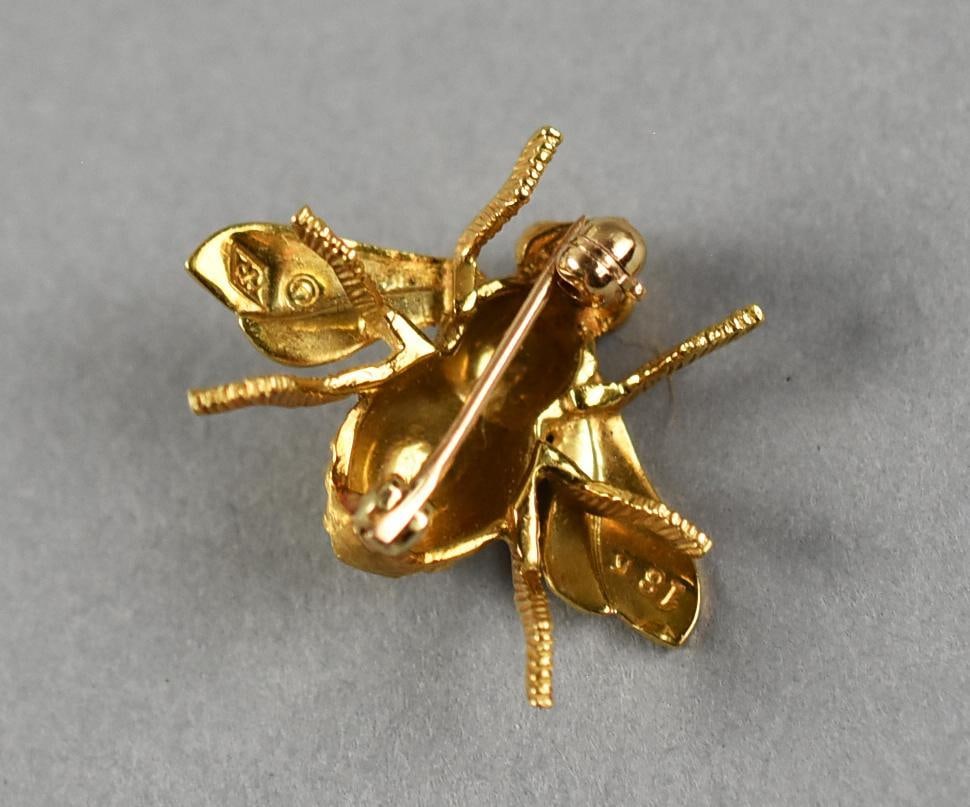 18k Gold Bee Lapel Pin Ruby Eyes - 2