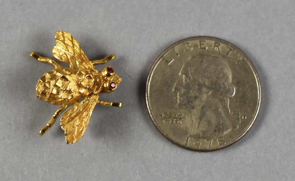 18k Gold Bee Lapel Pin Ruby Eyes - 7