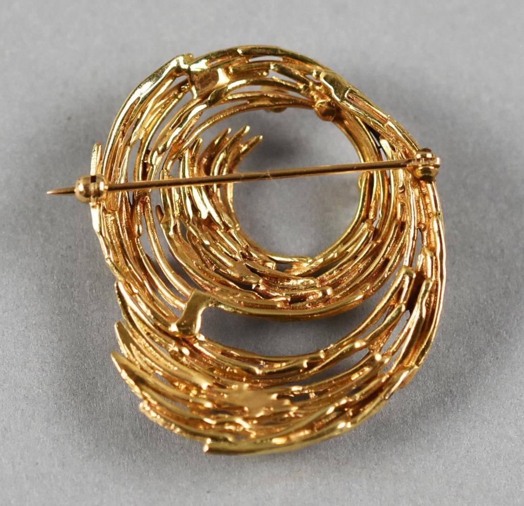 14k Gold Diamond & Ruby Abstract Brooch - 2