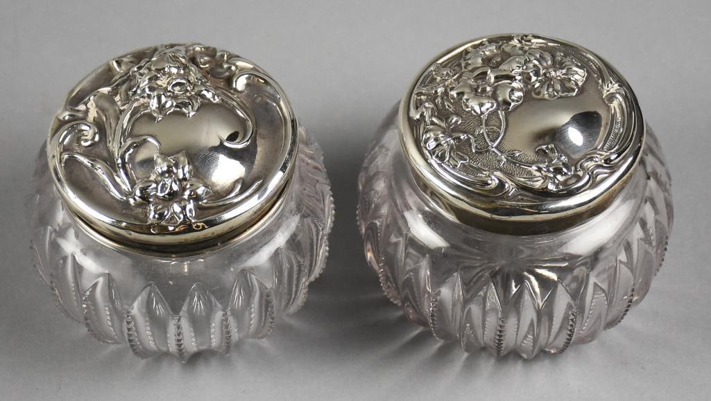 Art Nouveau Cut Crystal & Sterling Dresser Jars (1 of 8)
