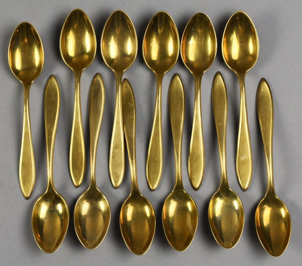 Vintage Dirigold Goldenware Brass Teaspoons: Thee are great teaspoons from Dirigold (now Dirilyte). They are from the Goldenware collection and are brass. Measure approx. 6" long. From the estate of a collector of excellent and eclectic antiques