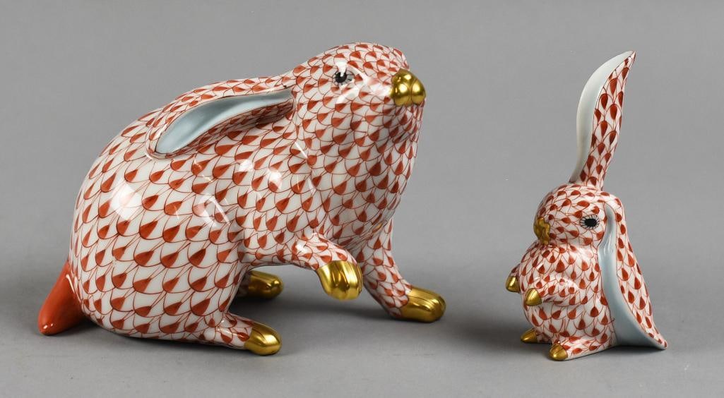 Vintage Herend, Hungarian Porcelain Red Fishnet Bunnies (1 of 7)