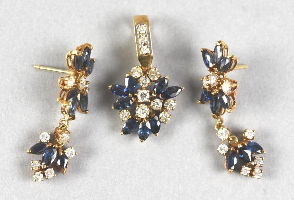 Bl. Sapphire & Diamond Earrings & Pendant (1 of 14)