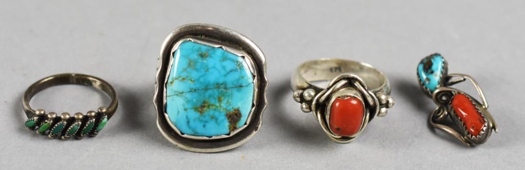 Southwest Sterling Kingman Turquoise Coral Jewelry (1 of 8)