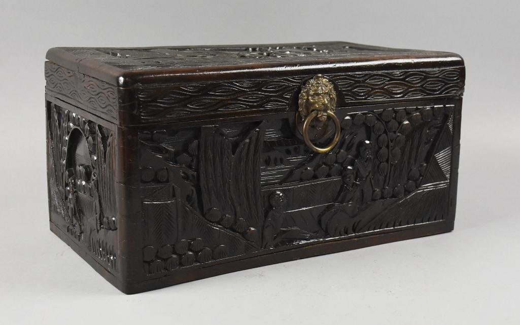 Chinese Camphor Wood Carved Truck Style Jewelry Box (1 of 12)