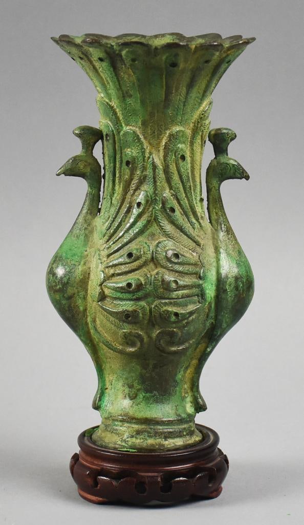 Chinese Archaistic Patinated Bronze Bird-Handle Vase (1 of 7)
