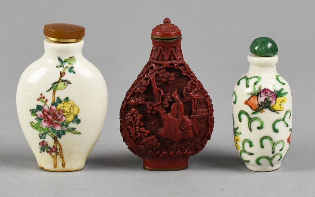 Vintage Porcelain and Cinnabar Snuff Bottles (1 of 6)