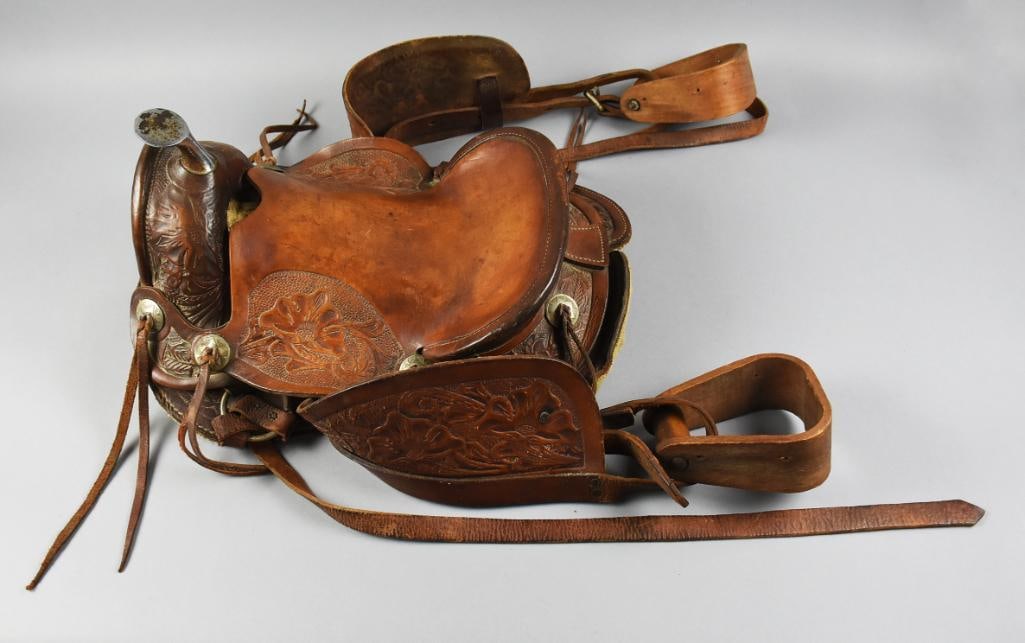 c1940 Leather and Tooled Youth Saddle (1 of 10)