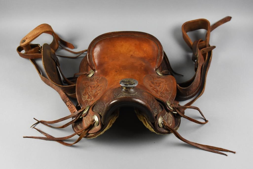 c1940 Leather and Tooled Youth Saddle - 2
